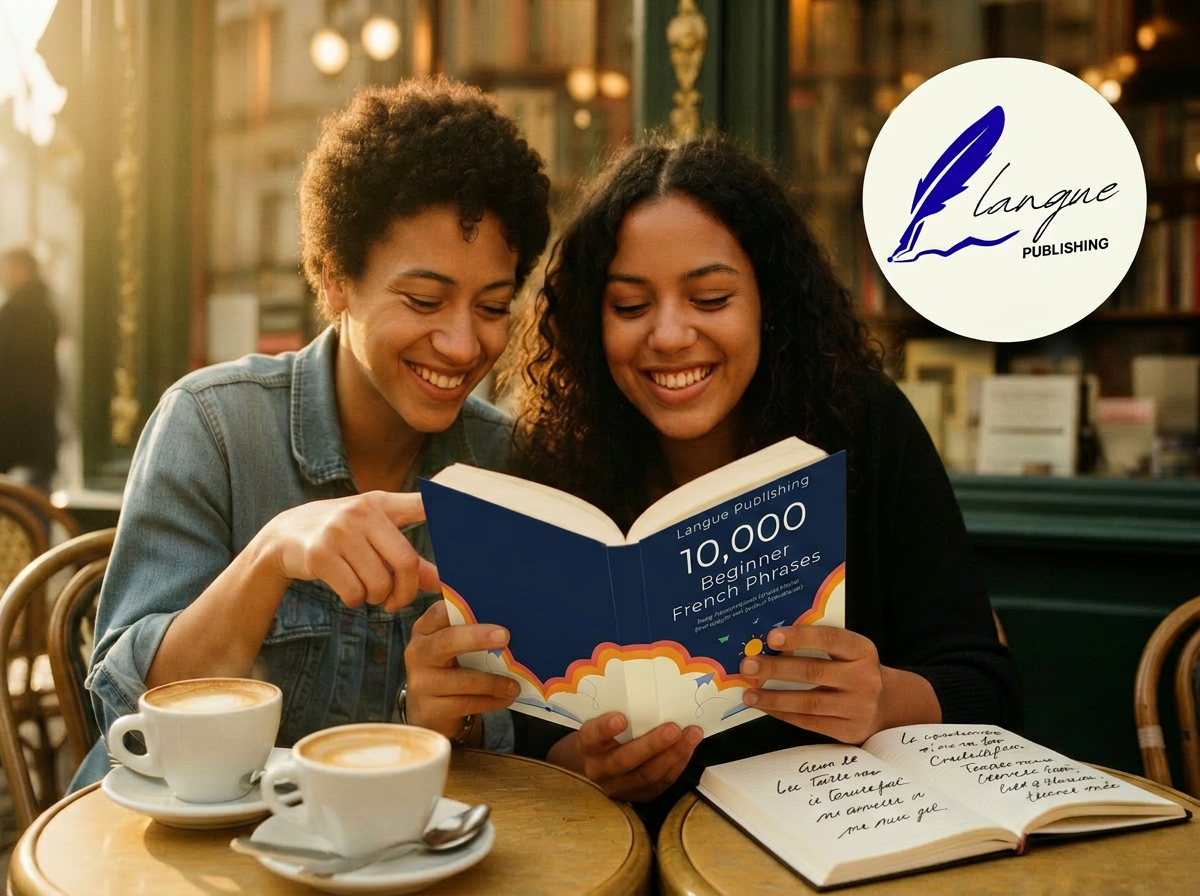 Two friends reading and learning French together